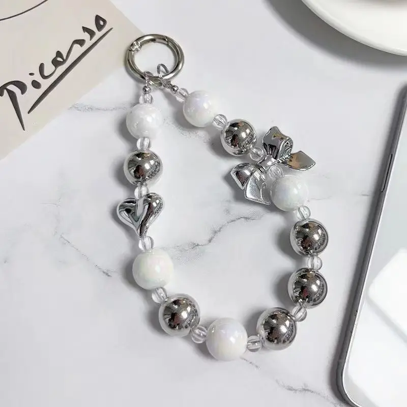 Ins Love Bow Bracelet for Mobile Phone Case Earphone Case Bag Jewelry Pendant Handmade Beaded Keychain — feature 1