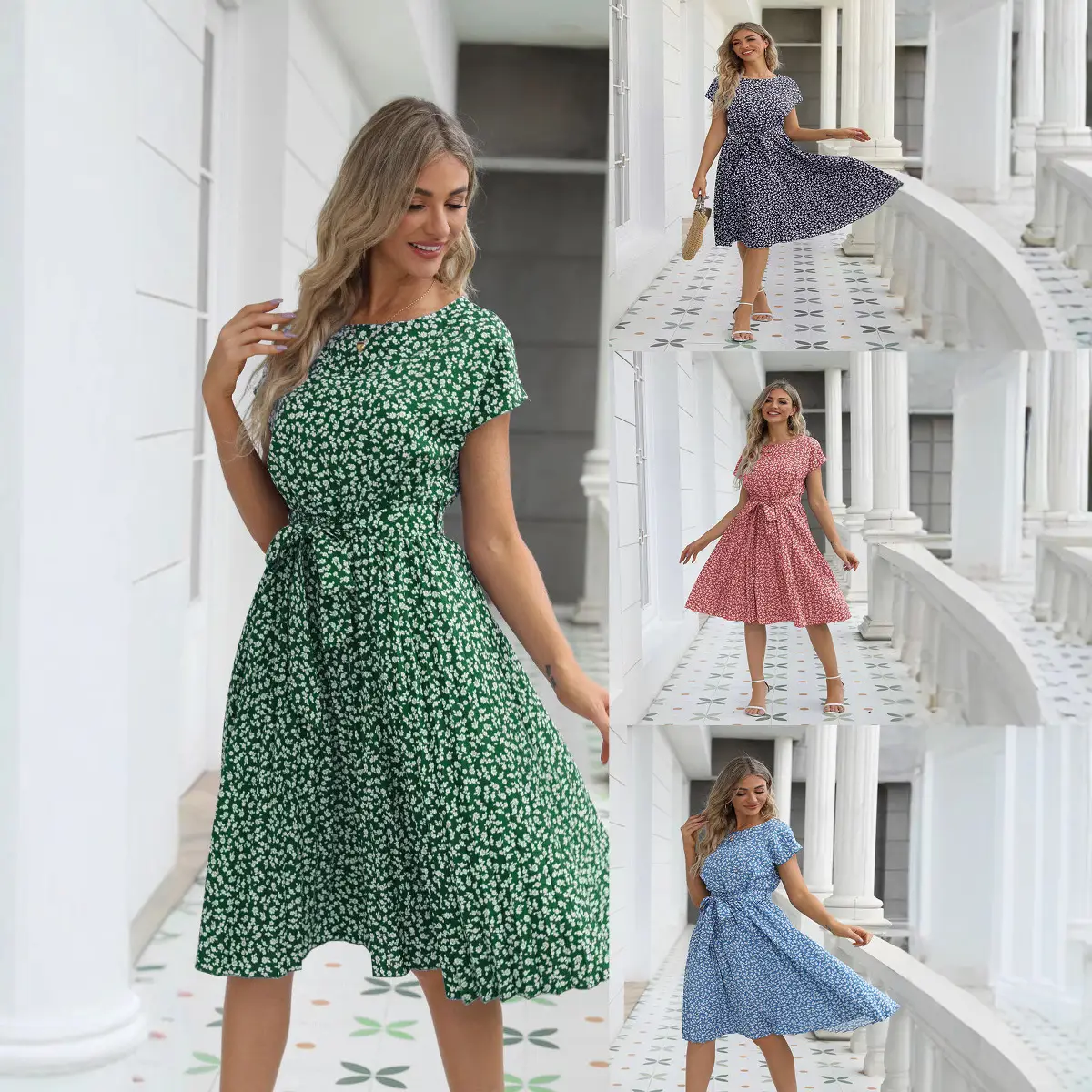 Green Floral Pleated Skirt for Women Spring Summer Wear - Image 9