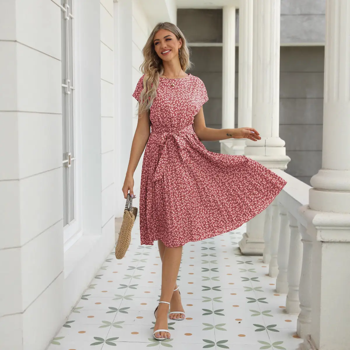 Green Floral Pleated Skirt for Women Spring Summer Wear - Image 10