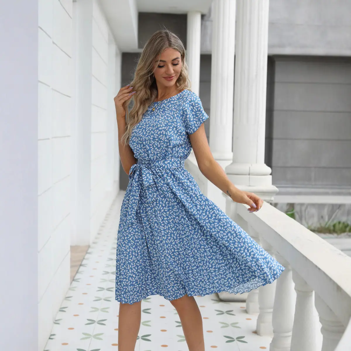 Green Floral Pleated Skirt for Women Spring Summer Wear - Image 11