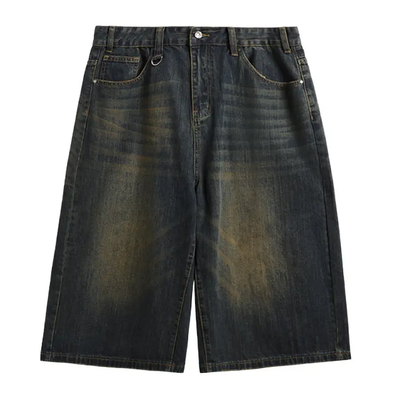 Men Vintage Washed Wide Leg Cropped Shorts 7 Point - Image 7