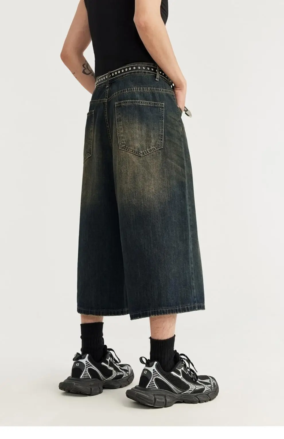 Men Vintage Washed Wide Leg Cropped Shorts 7 Point — feature 6