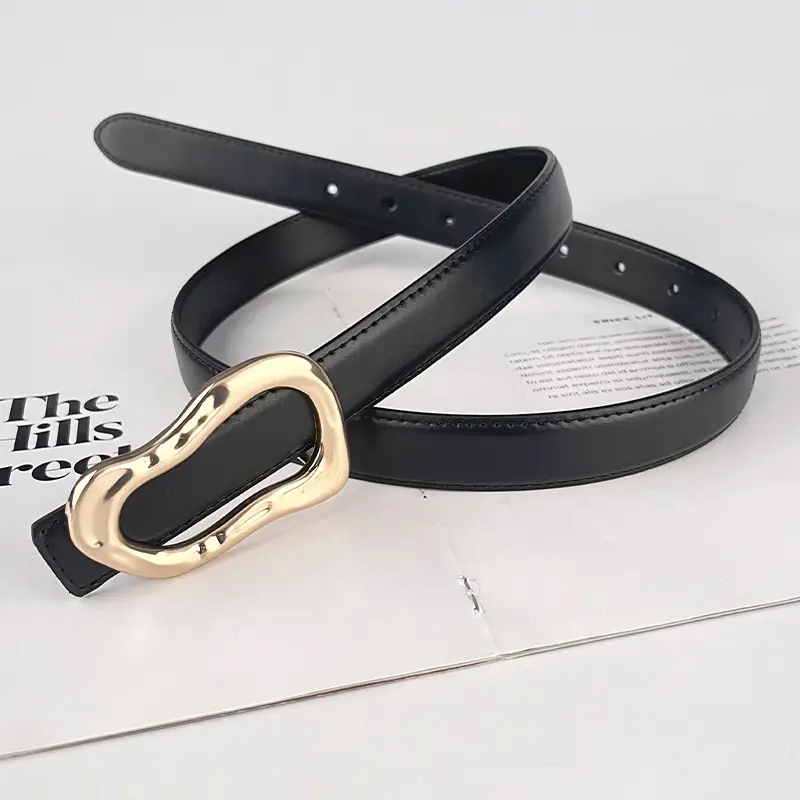Women's Brown Leather Belt with Gold Buckle - Image 27