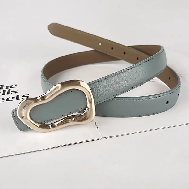Women's Brown Leather Belt with Gold Buckle - Image 28