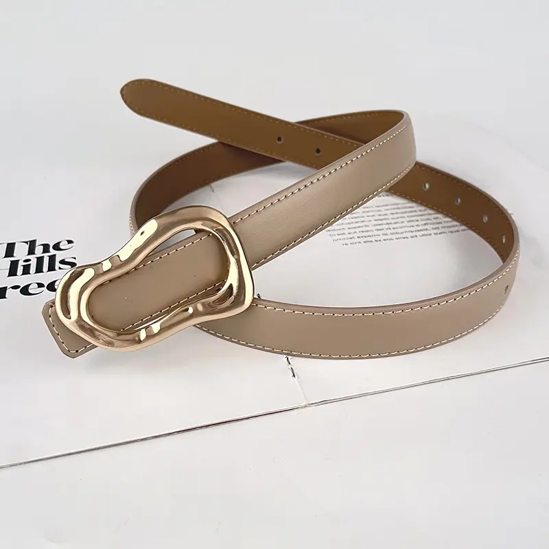 Women's Brown Leather Belt with Gold Buckle - Image 29