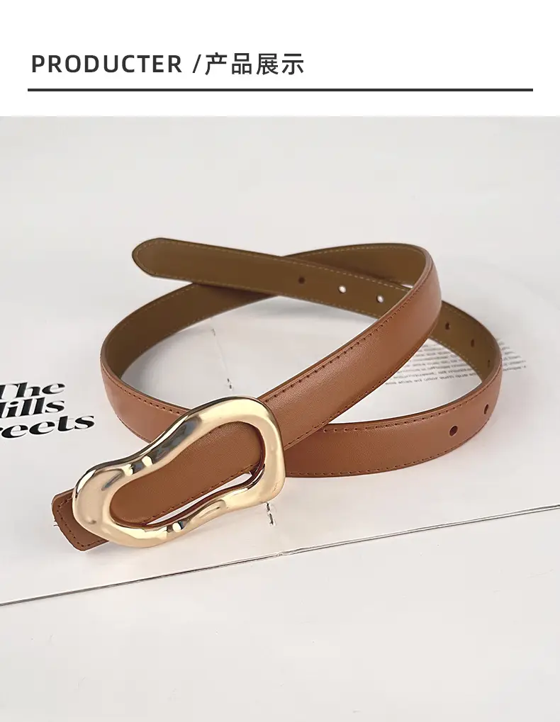 Women's Brown Leather Belt with Gold Buckle β feature 10