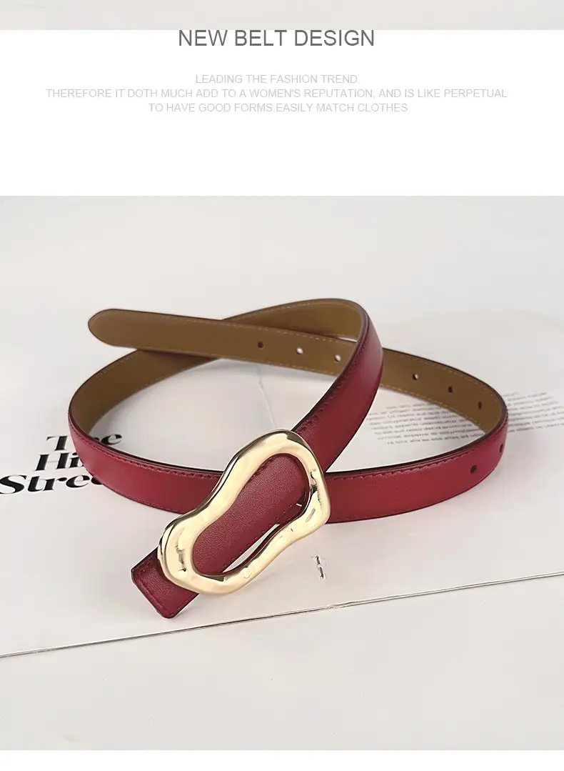 Women's Brown Leather Belt with Gold Buckle β feature 11