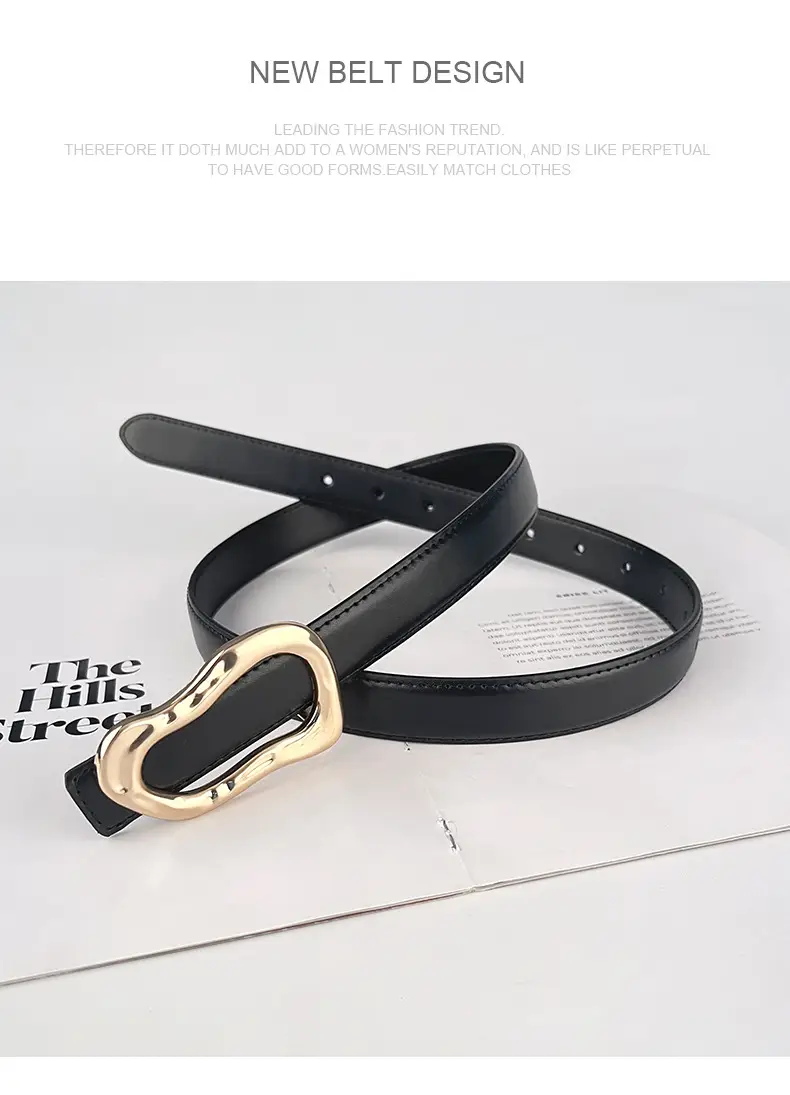 Women's Brown Leather Belt with Gold Buckle β feature 12
