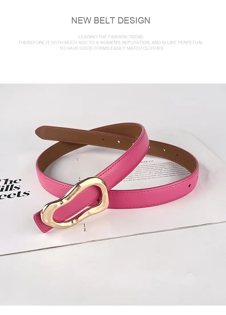 Women's Brown Leather Belt with Gold Buckle β feature 13
