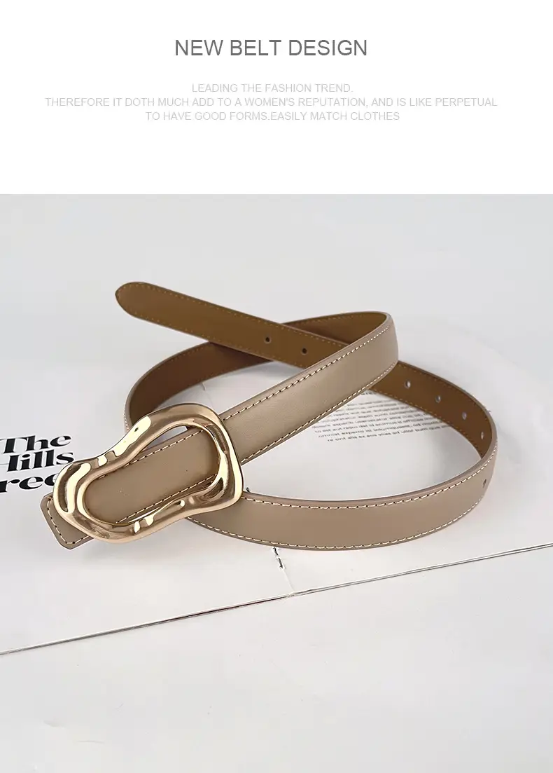 Women's Brown Leather Belt with Gold Buckle β feature 14