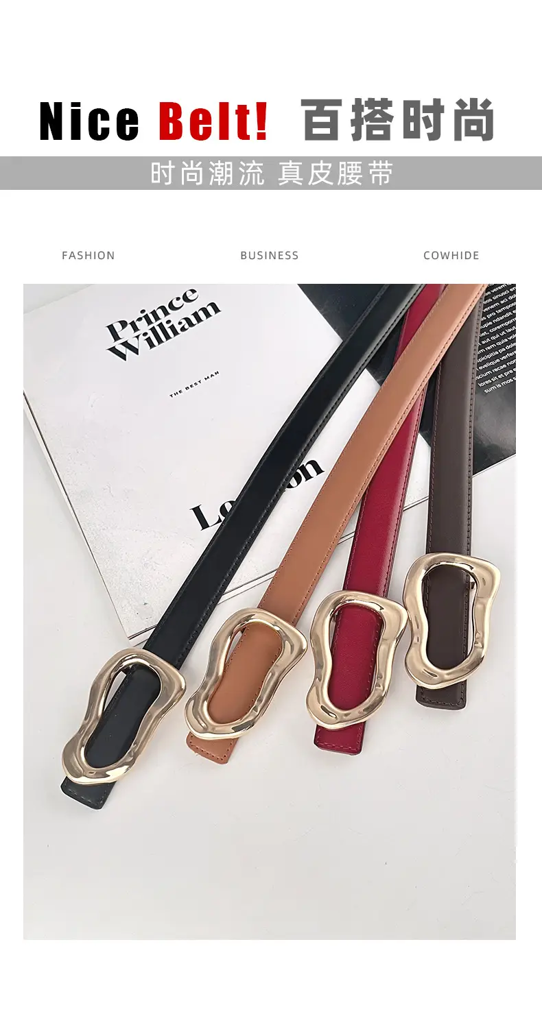Women's Brown Leather Belt with Gold Buckle β feature 4
