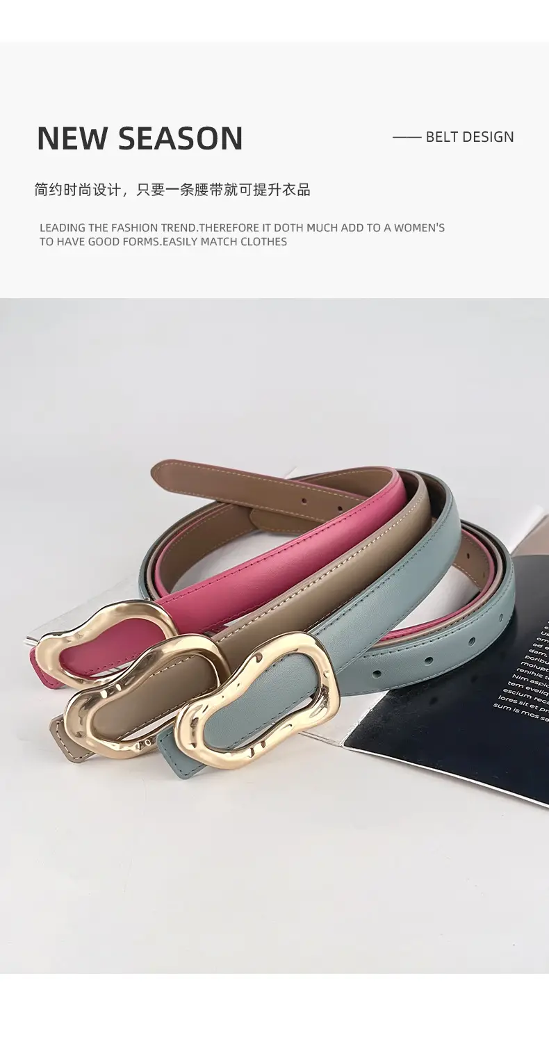 Women's Brown Leather Belt with Gold Buckle β feature 5
