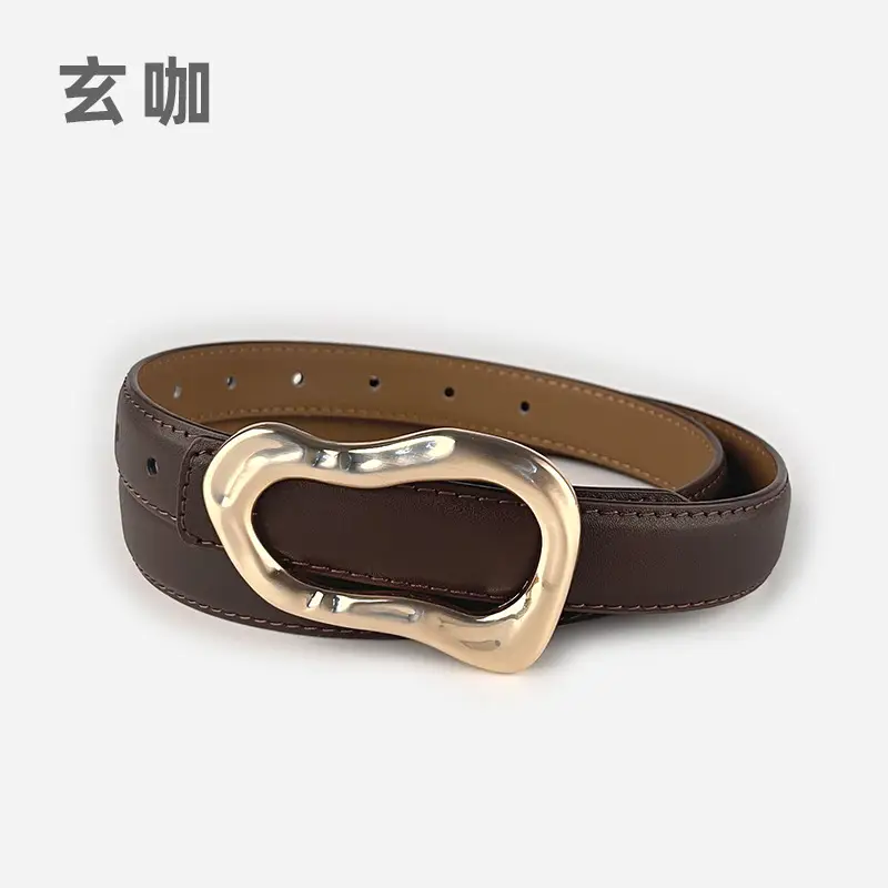 Women's Brown Leather Belt with Gold Buckle - Image 10