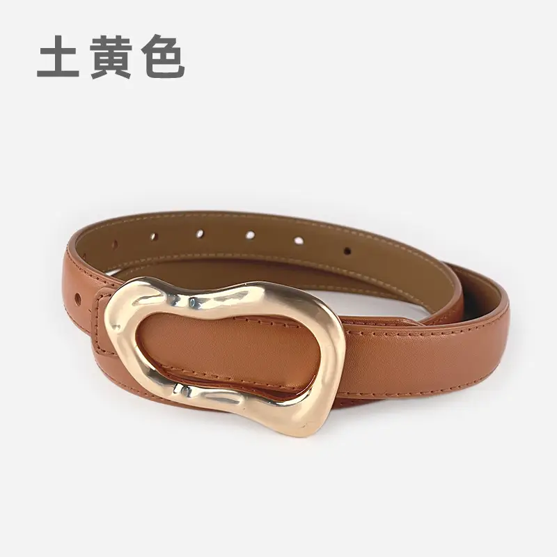 Women's Brown Leather Belt with Gold Buckle - Image 11