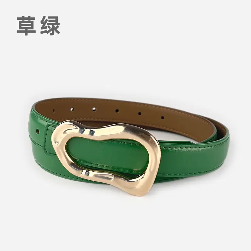 Women's Brown Leather Belt with Gold Buckle - Image 12