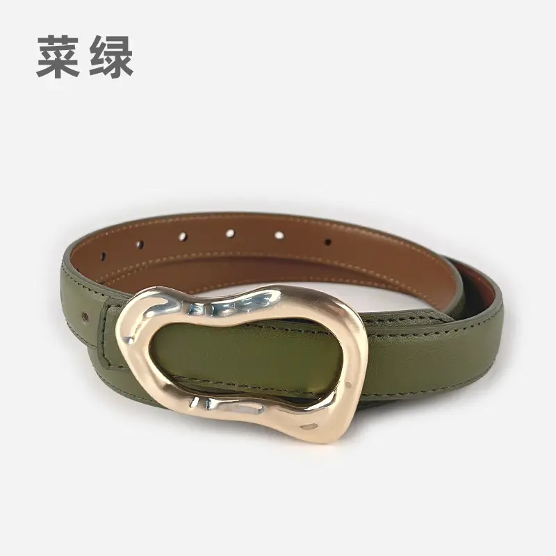 Women's Brown Leather Belt with Gold Buckle - Image 13