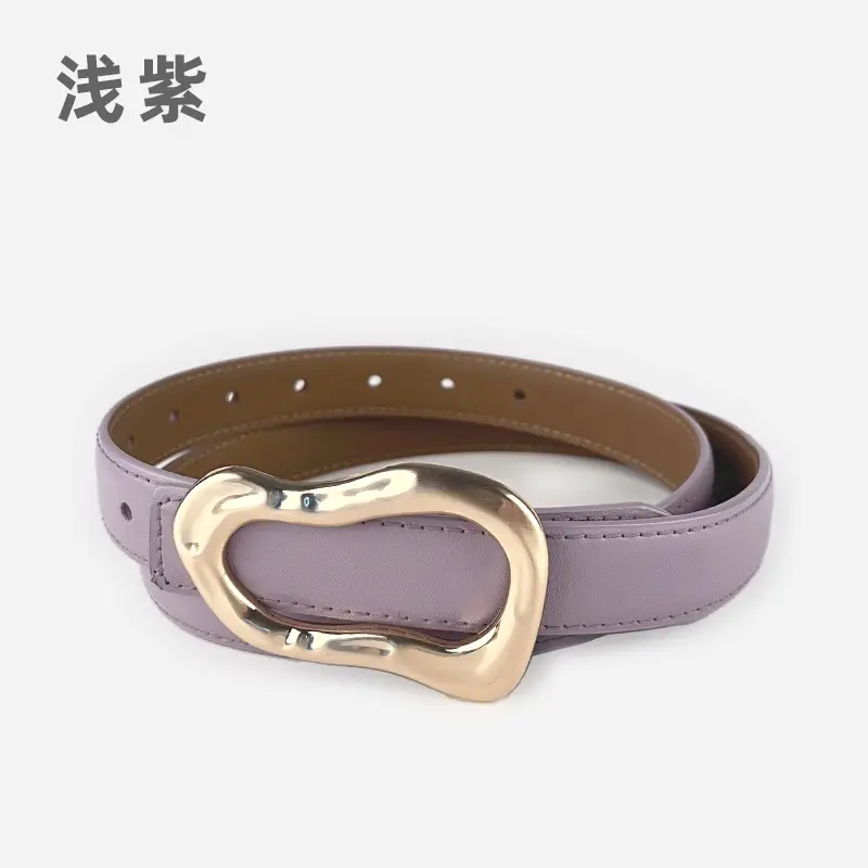 Women's Brown Leather Belt with Gold Buckle - Image 14