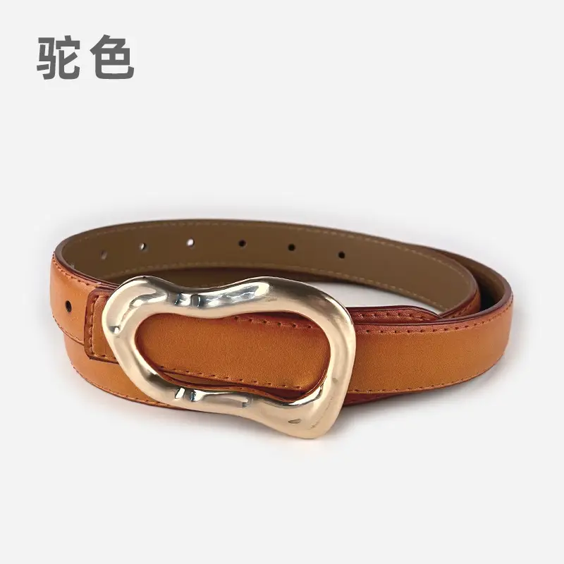 Women's Brown Leather Belt with Gold Buckle - Image 15