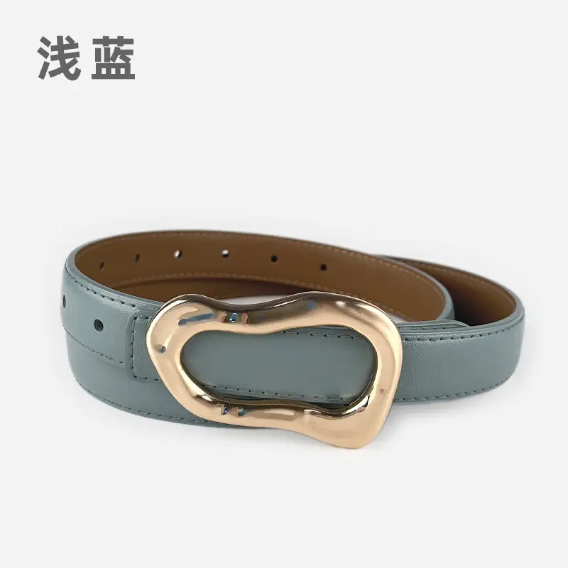 Women's Brown Leather Belt with Gold Buckle - Image 16