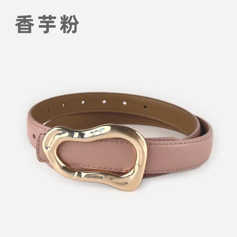 Women's Brown Leather Belt with Gold Buckle - Image 18