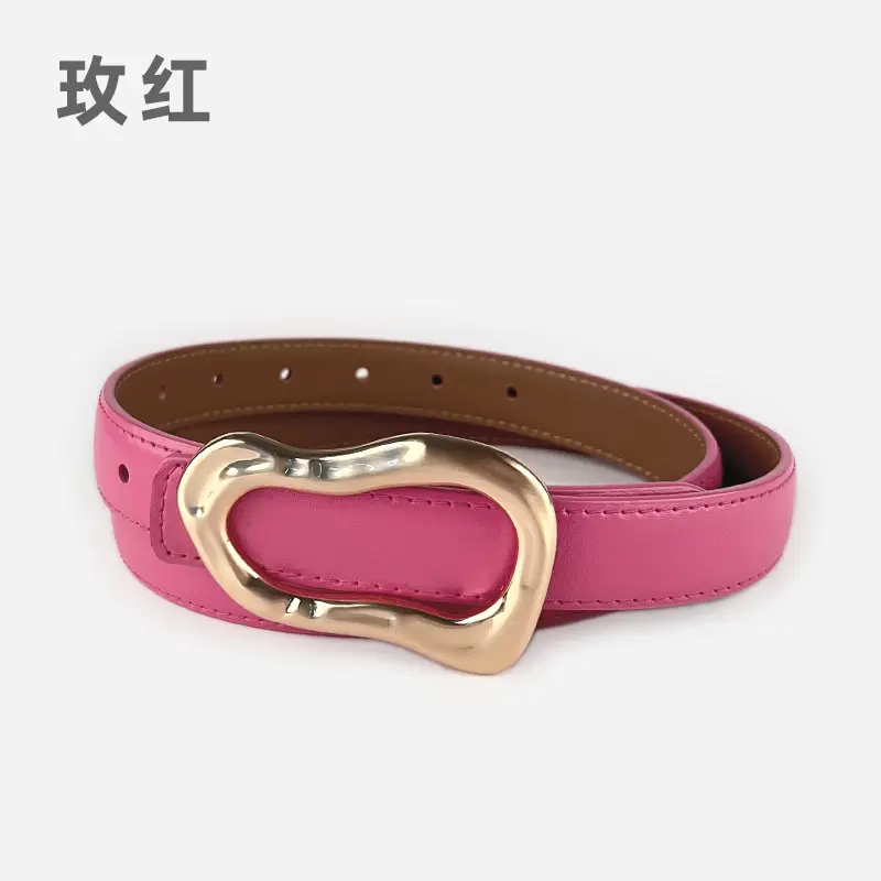Women's Brown Leather Belt with Gold Buckle - Image 19