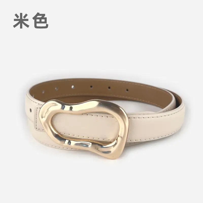 Women's Brown Leather Belt with Gold Buckle - Image 2
