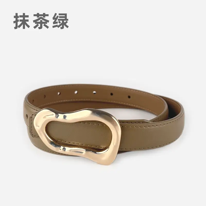 Women's Brown Leather Belt with Gold Buckle - Image 20