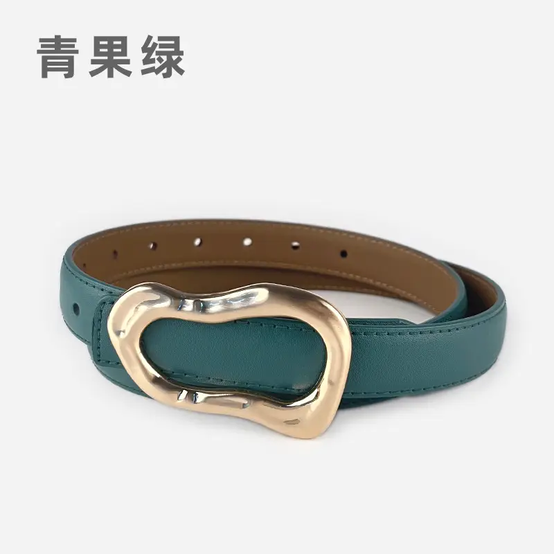Women's Brown Leather Belt with Gold Buckle - Image 21