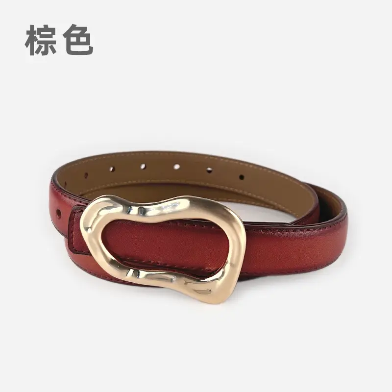 Women's Brown Leather Belt with Gold Buckle - Image 24