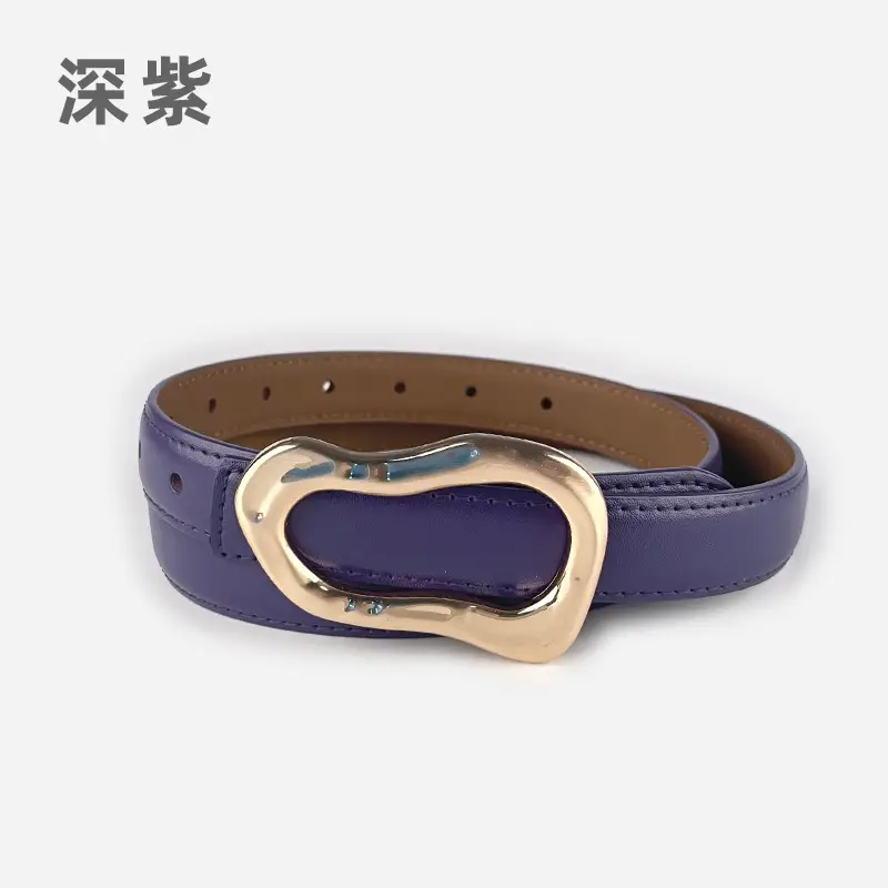 Women's Brown Leather Belt with Gold Buckle - Image 25