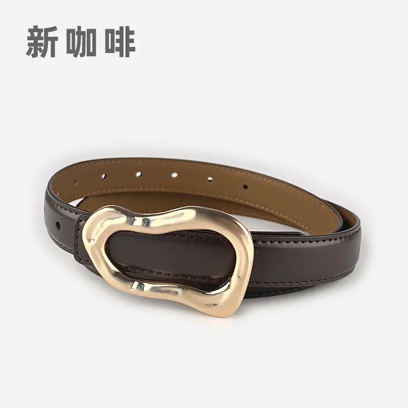 Women's Brown Leather Belt with Gold Buckle - Image 3