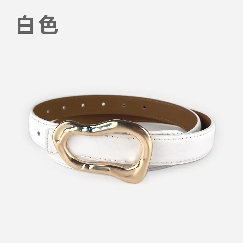 Women's Brown Leather Belt with Gold Buckle - Image 4