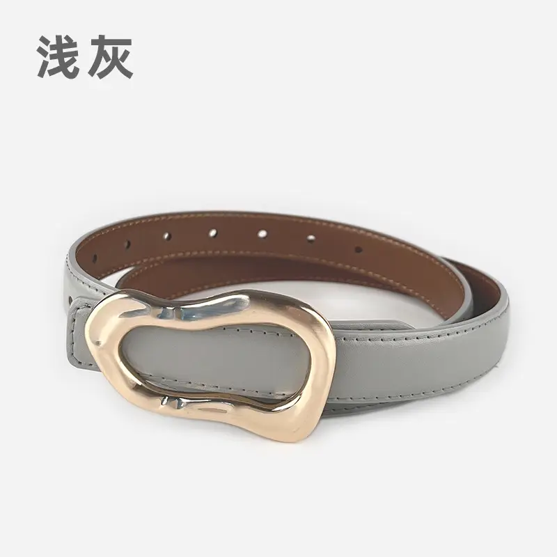 Women's Brown Leather Belt with Gold Buckle - Image 5