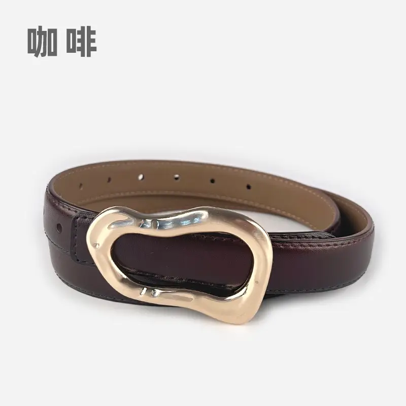 Women's Brown Leather Belt with Gold Buckle - Image 6