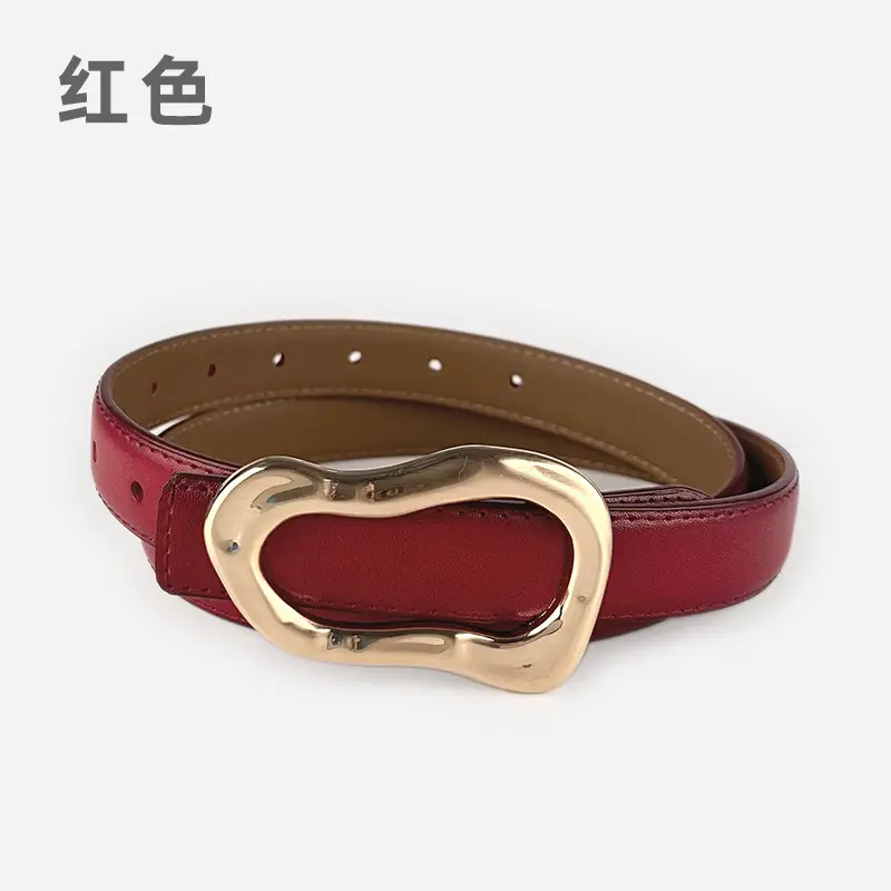Women's Brown Leather Belt with Gold Buckle - Image 7