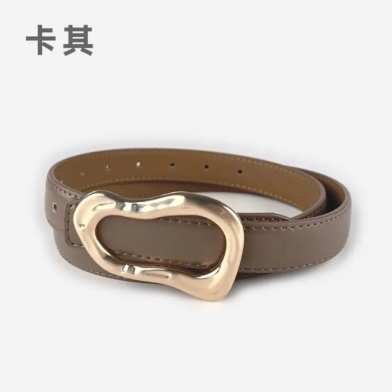 Women's Brown Leather Belt with Gold Buckle - Image 8