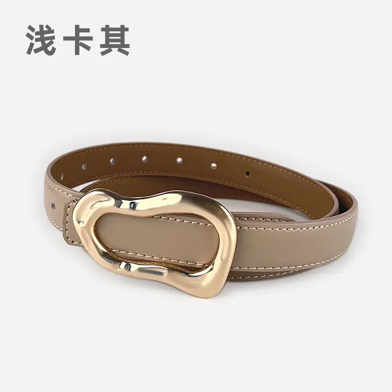 Women's Brown Leather Belt with Gold Buckle - Image 9