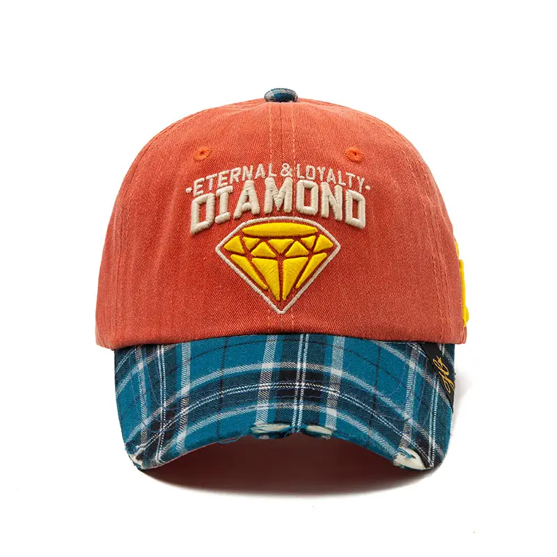 Women's Red Diamond Embroidered Hat Plaid Cap - Image 12