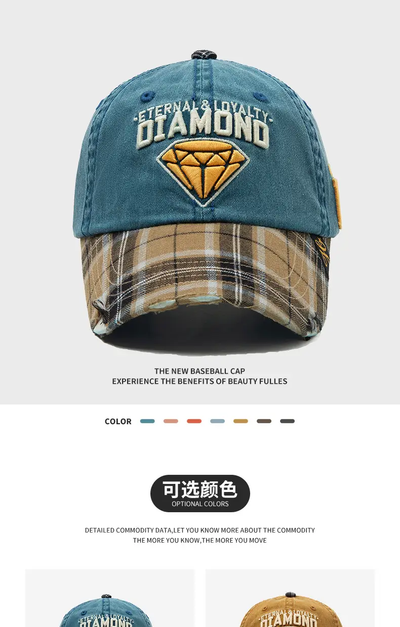 Women's Red Diamond Embroidered Hat Plaid Cap — feature 1