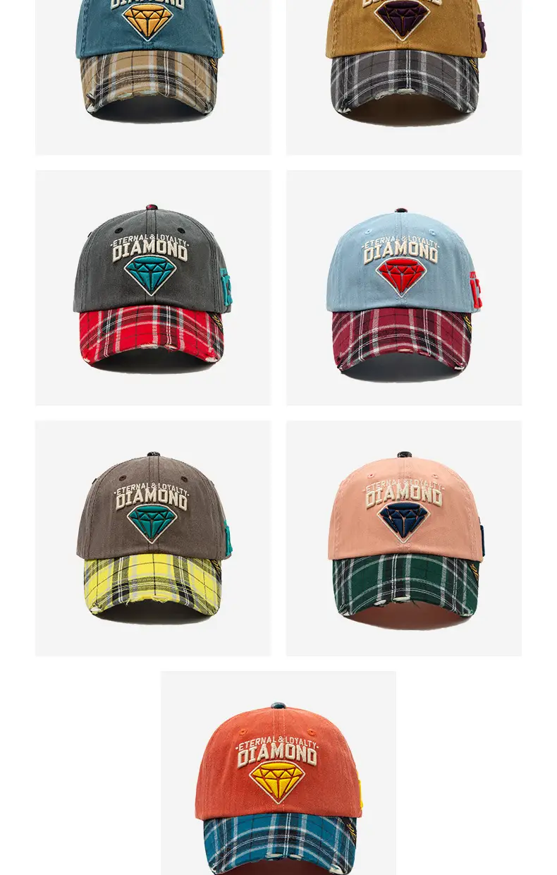 Women's Red Diamond Embroidered Hat Plaid Cap — feature 2