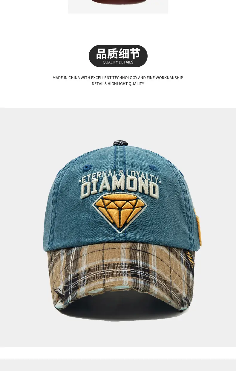 Women's Red Diamond Embroidered Hat Plaid Cap — feature 3