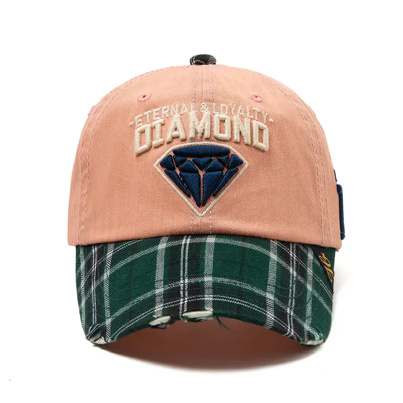 Women's Red Diamond Embroidered Hat Plaid Cap - Image 2