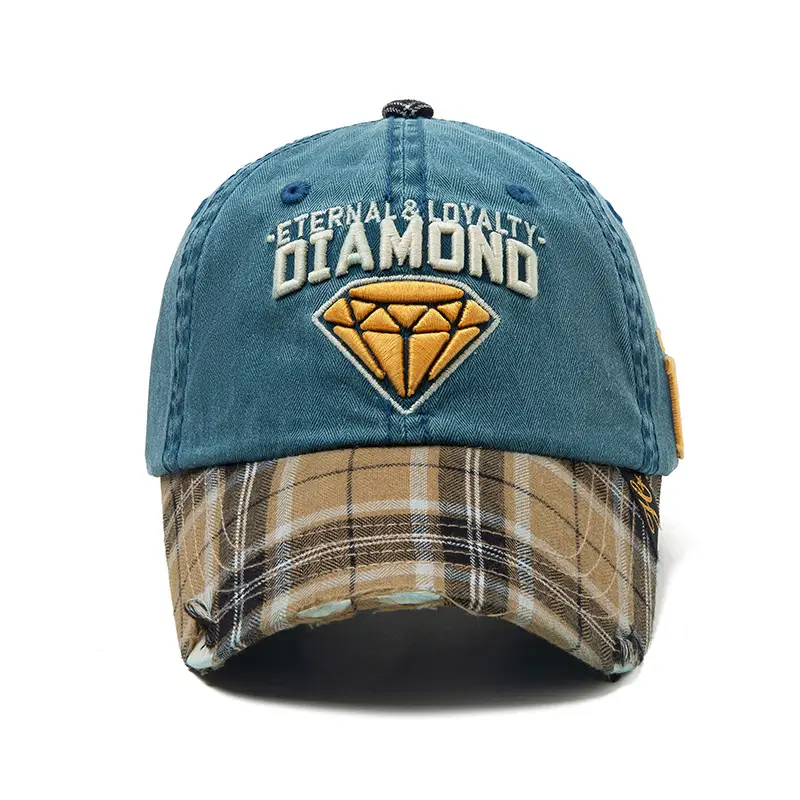 Women's Red Diamond Embroidered Hat Plaid Cap - Image 3