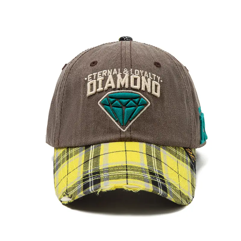 Women's Red Diamond Embroidered Hat Plaid Cap - Image 7