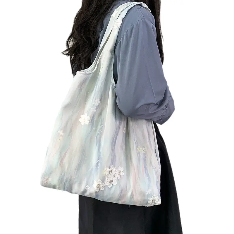 2026 Embroidered Canvas Tote Bag Single Shoulder Large Capacity