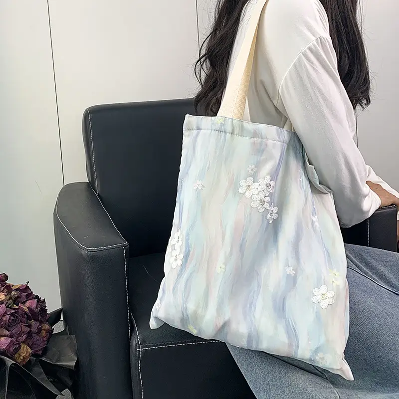 2026 Embroidered Canvas Tote Bag Single Shoulder Large Capacity