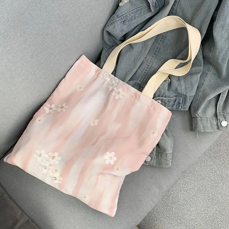 2026 Embroidered Canvas Tote Bag Single Shoulder Large Capacity