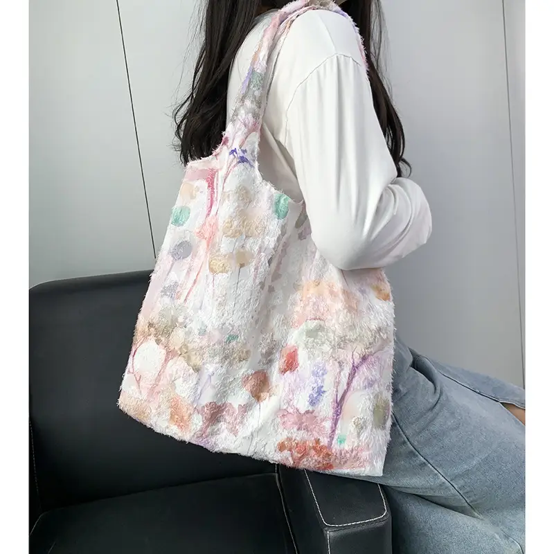 2026 Embroidered Canvas Tote Bag Single Shoulder Large Capacity