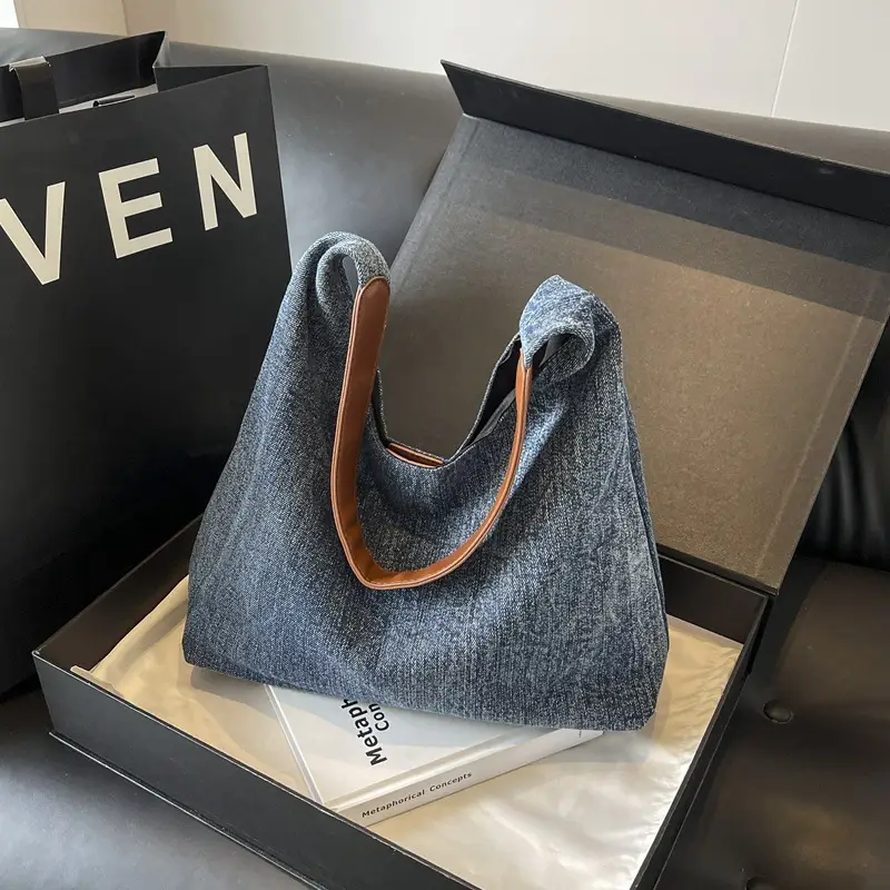 Women Denim Shoulder Tote Bag Large Capacity 2024 - Image 2
