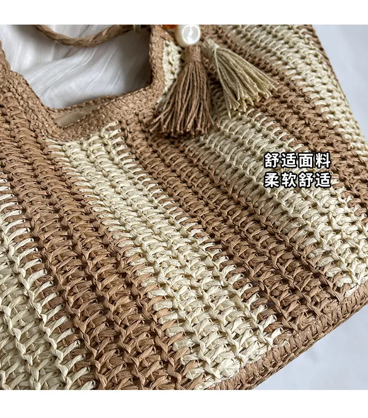 2025 Straw Bag with Vertical Stripes & Tassel — feature 15